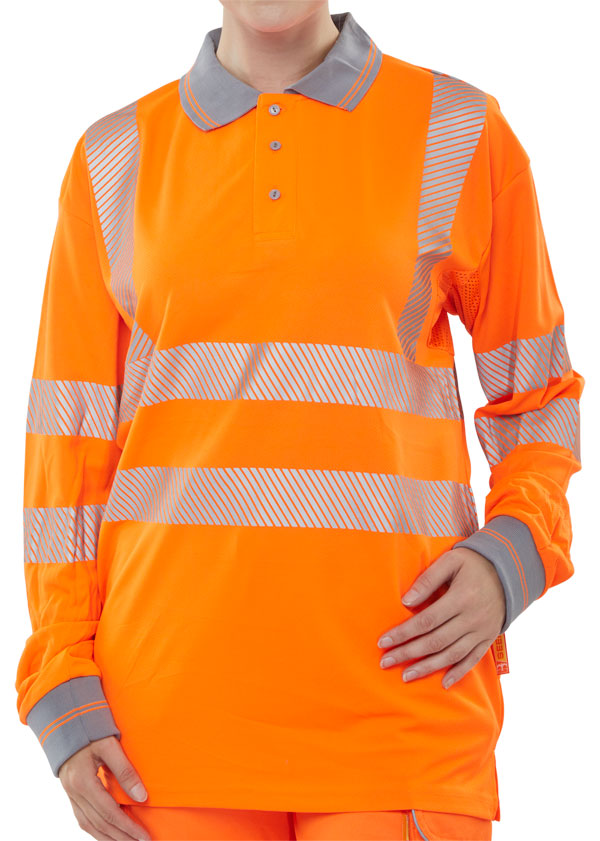 Hiviz Executive Long Sleeve Polo Orange Sml