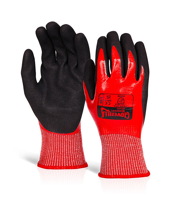 Glovezilla Waterproof Nitrile Cut D Glove Red Sml (07)