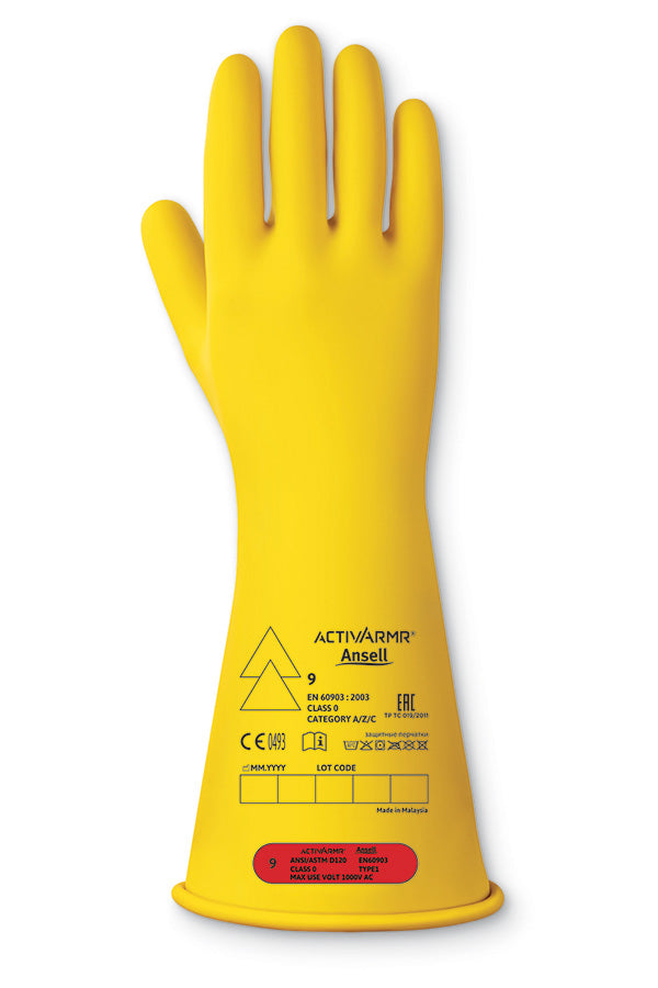 Low Voltage Electr Insulating Glove (Class 0) 14" Size 9 L