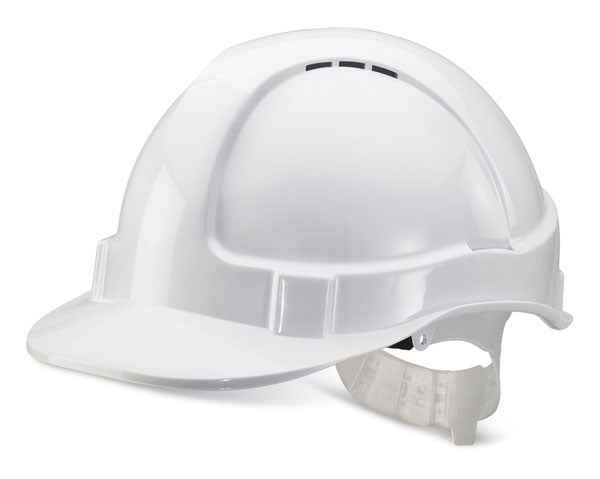 Economy Vented S/Helmet White Plastic Harness