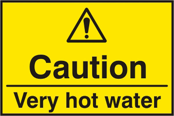 Caution Hot Water Sav (Pk5) 75Mm X 50Mm