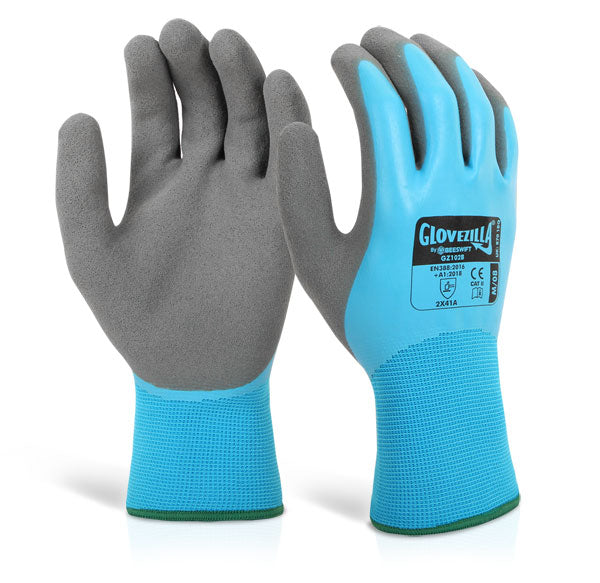 Glovezilla Waterproof Latex Gripper Glove Blue Med (08)