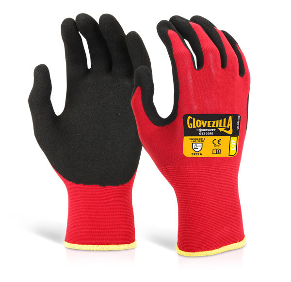 Glovezilla Nitrile Nylon Glove Red Large (09))