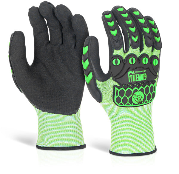 Glovezilla Nitrile Palm Coated Hi-Vis Glove L Green Lge