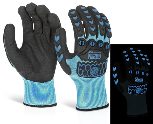 Glovezilla Glow In The Dark Foam Nitrile Glove Blue Lge