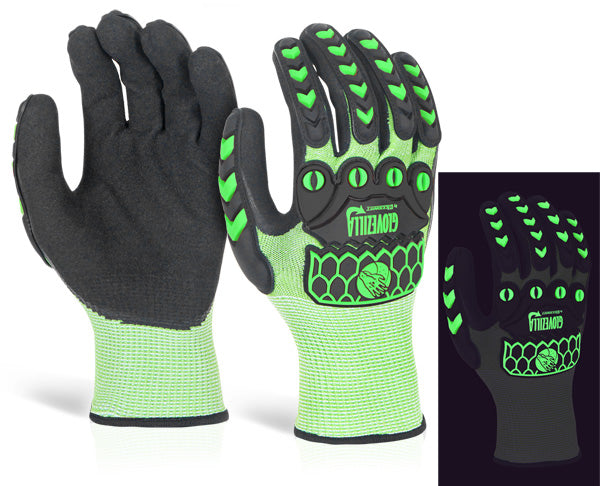 Glovezilla Glow In The Dark Foam Nitrile Glove Green Lge