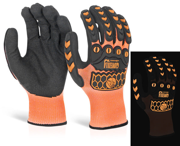 Glovezilla Glow In The Dark Foam Nitrile Glove Orange Med