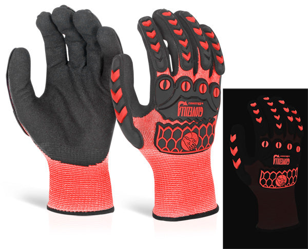 Glovezilla Glow In The Dark Foam Nitrile Glove Red Lge