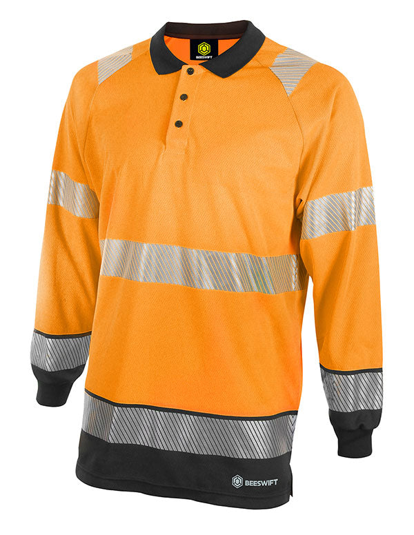 Hivis Two Tone Polo Shirt L/S Or/Blk 3Xl Bpkttls