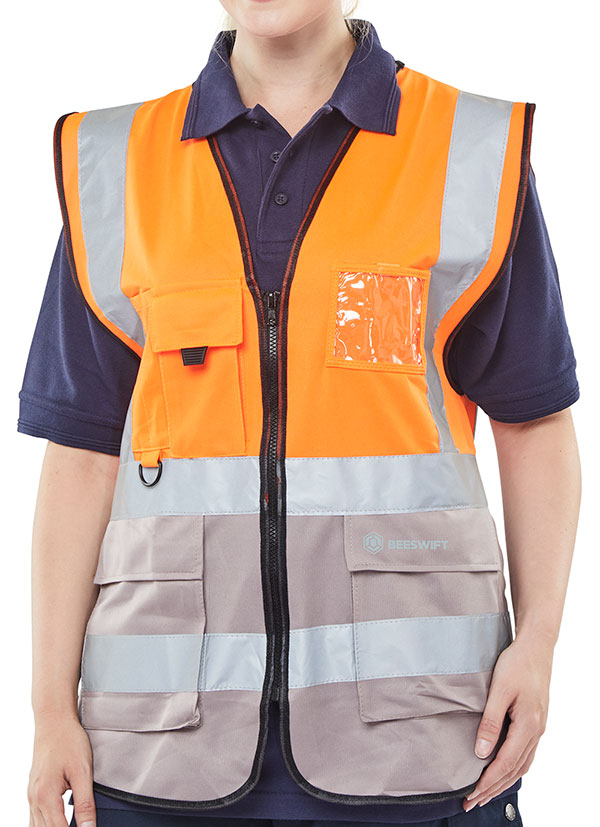 Two Tone Executive Waistcoat Orange/Grey Xl