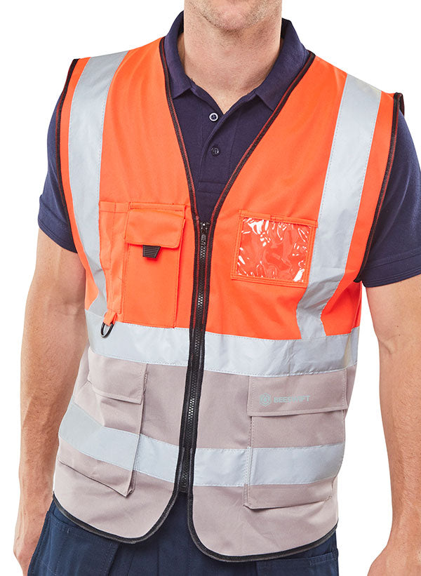Two Tone Executive Waistcoat Red/Grey Xxl