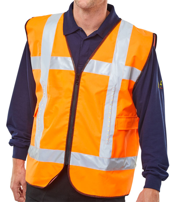 Light Vest Safety Basic Front Light C/W Pockets Orange L/Xl