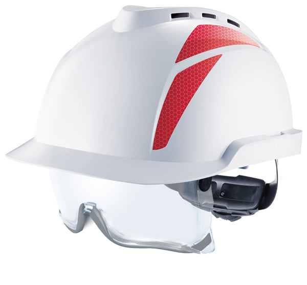 V-Gard 930 Vented Helmet White W/ Integrated Spec Red Sticker